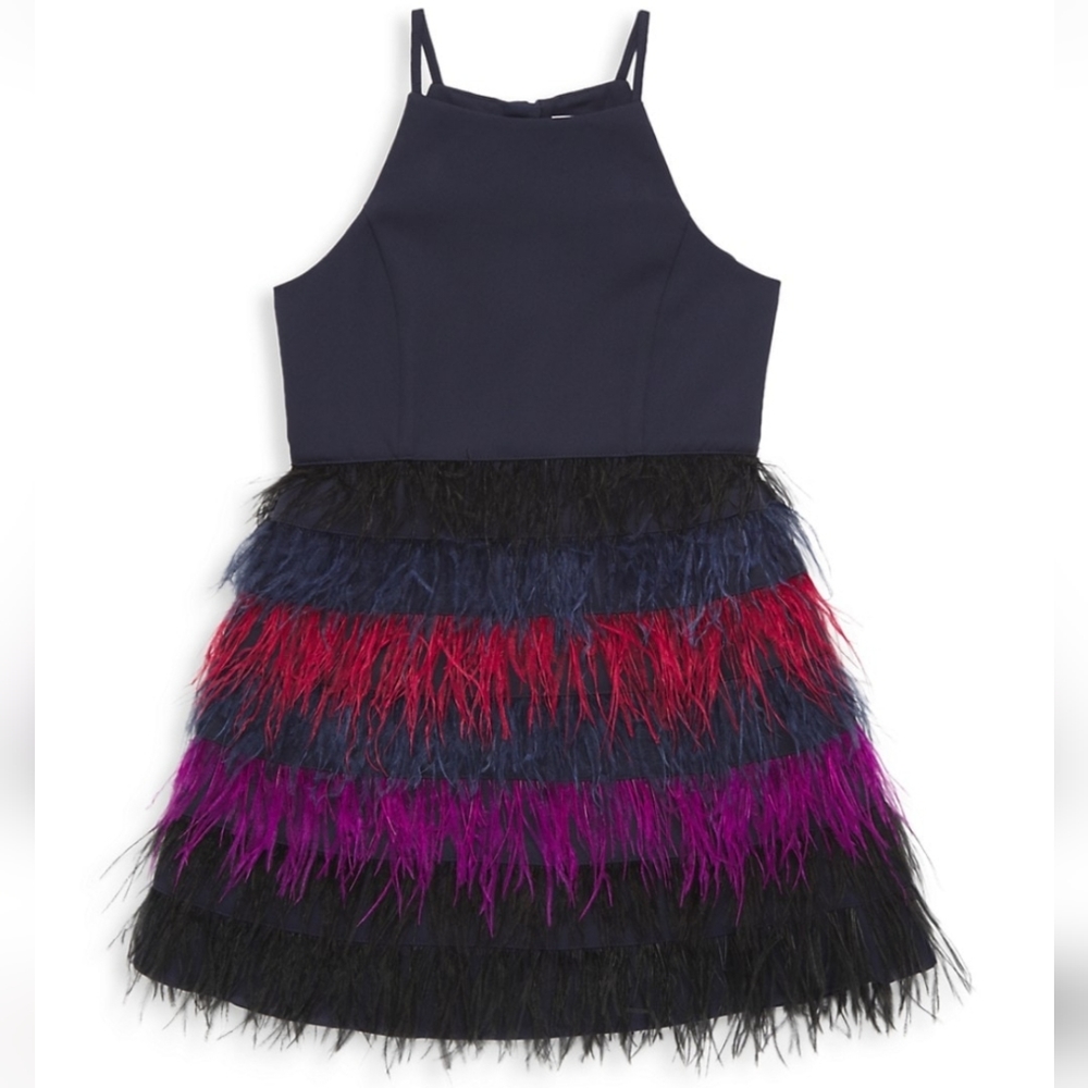 Milly minis Navy Ostrich feather dress